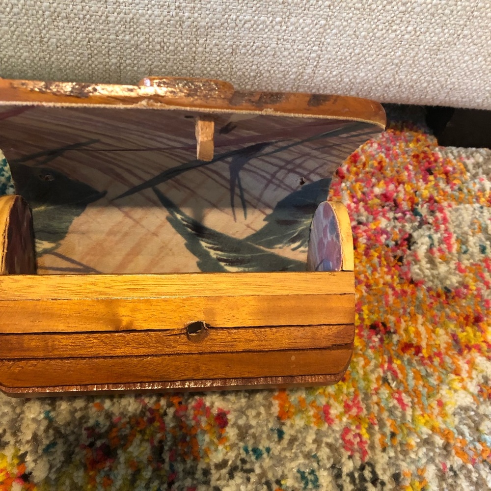 VTG 70s Boho wooden box mini bag handle crossbody - Picture 5 of 7
